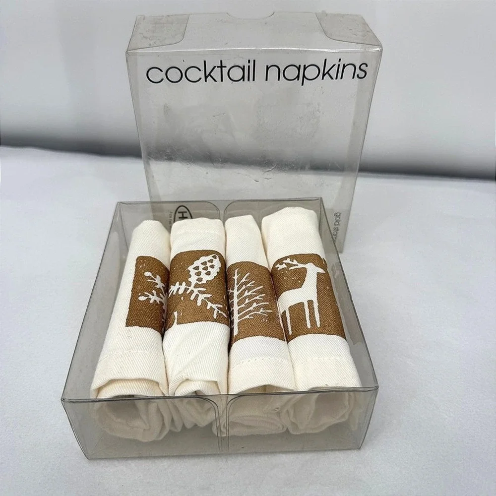 Home For The Holidays Cocktail Napkins Gold Stamp Winter 4 Pack Party 10in NEW